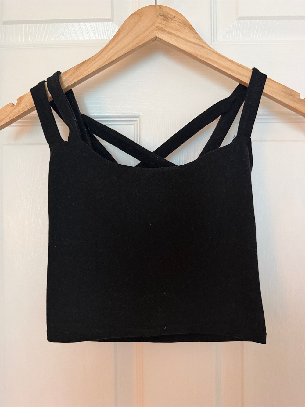 Wolven Onyx Crisscross Four-Way Reversible Black Crop Top XS